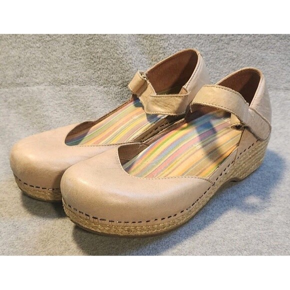 Dansko Women’s EU 38 US 7.5-8 Mary Jane Espadrille Leather Clogs Tan - Picture 1 of 8